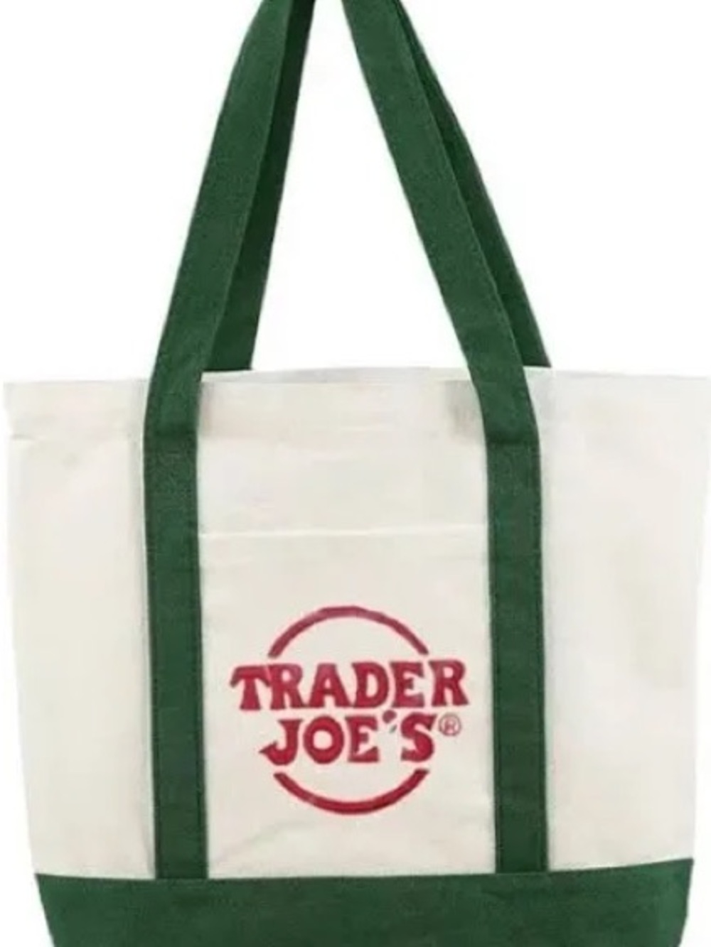 Trader Joe's Cream Tote with Green Handles